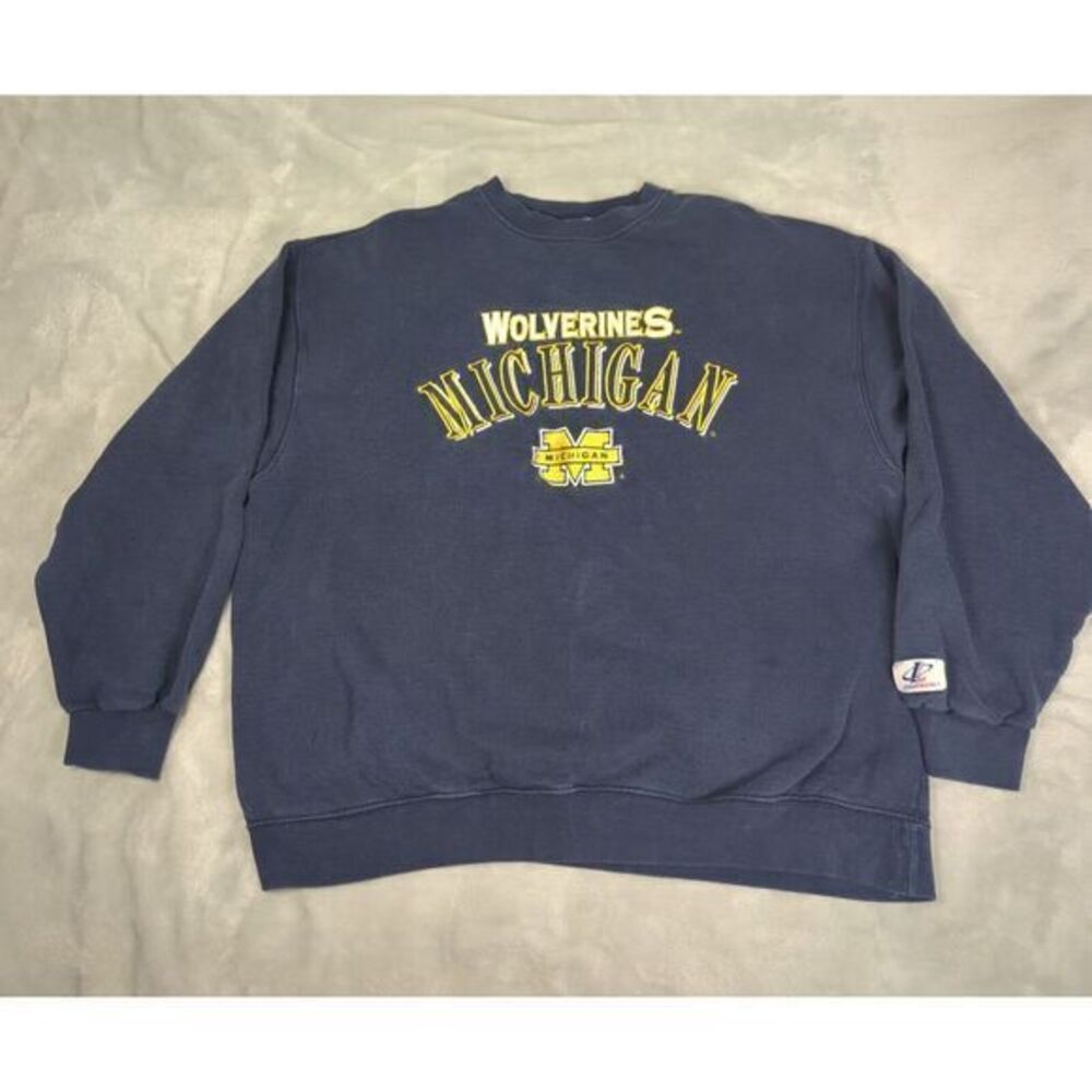 Michigan Wolverines Sweatshirt Mens XL Logo Athletic Blue Crew Neck NCAA VTG 90s